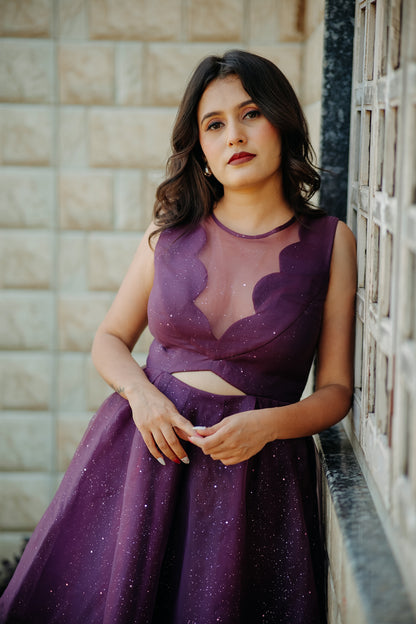Violet Color Galaxy Organza Frock