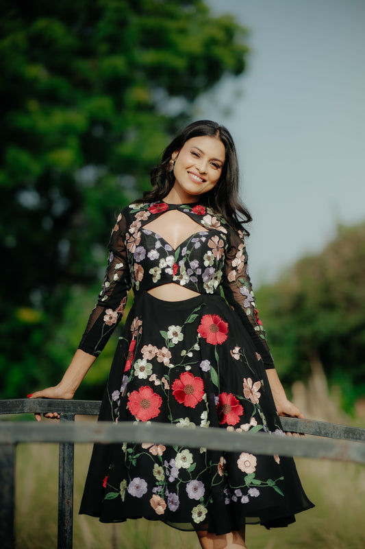 Multi Color Flower Applique Frock