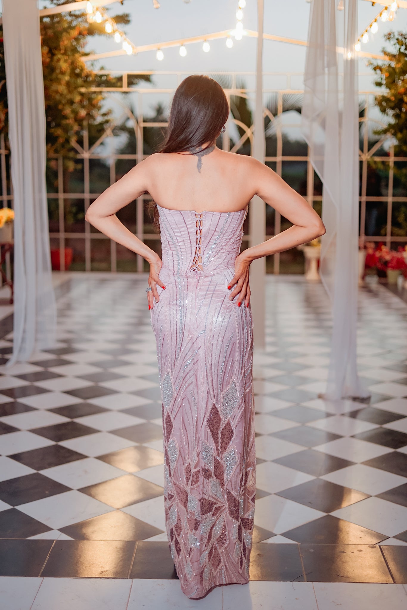 Light Pink Color Heavy Net Gown