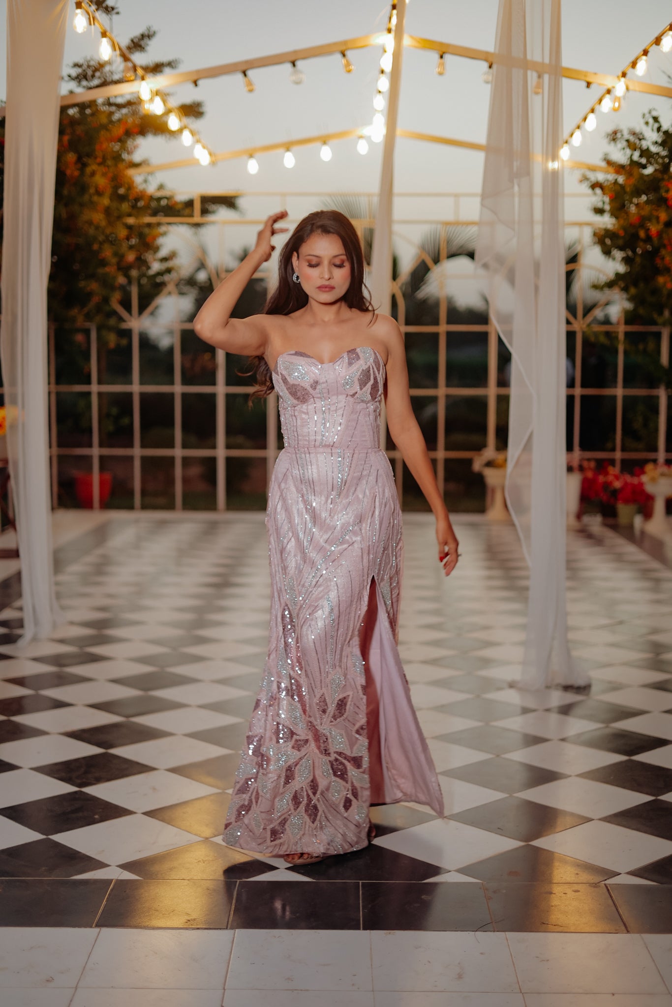 Light Pink Color Heavy Net Gown