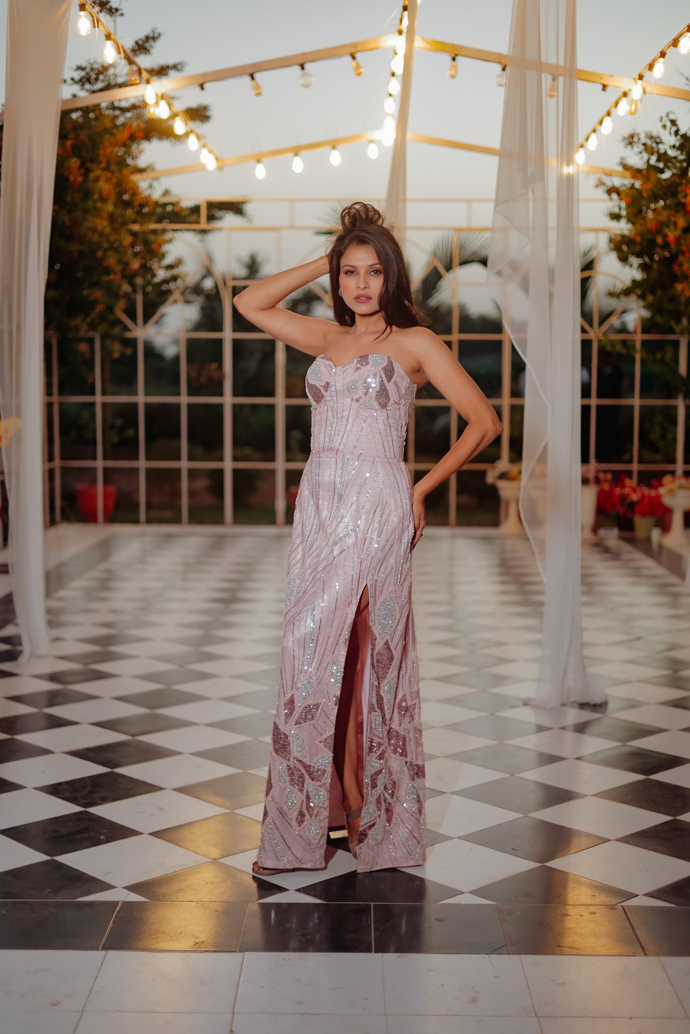 Light Pink Color Heavy Net Gown