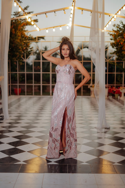 Light Pink Color Heavy Net Gown
