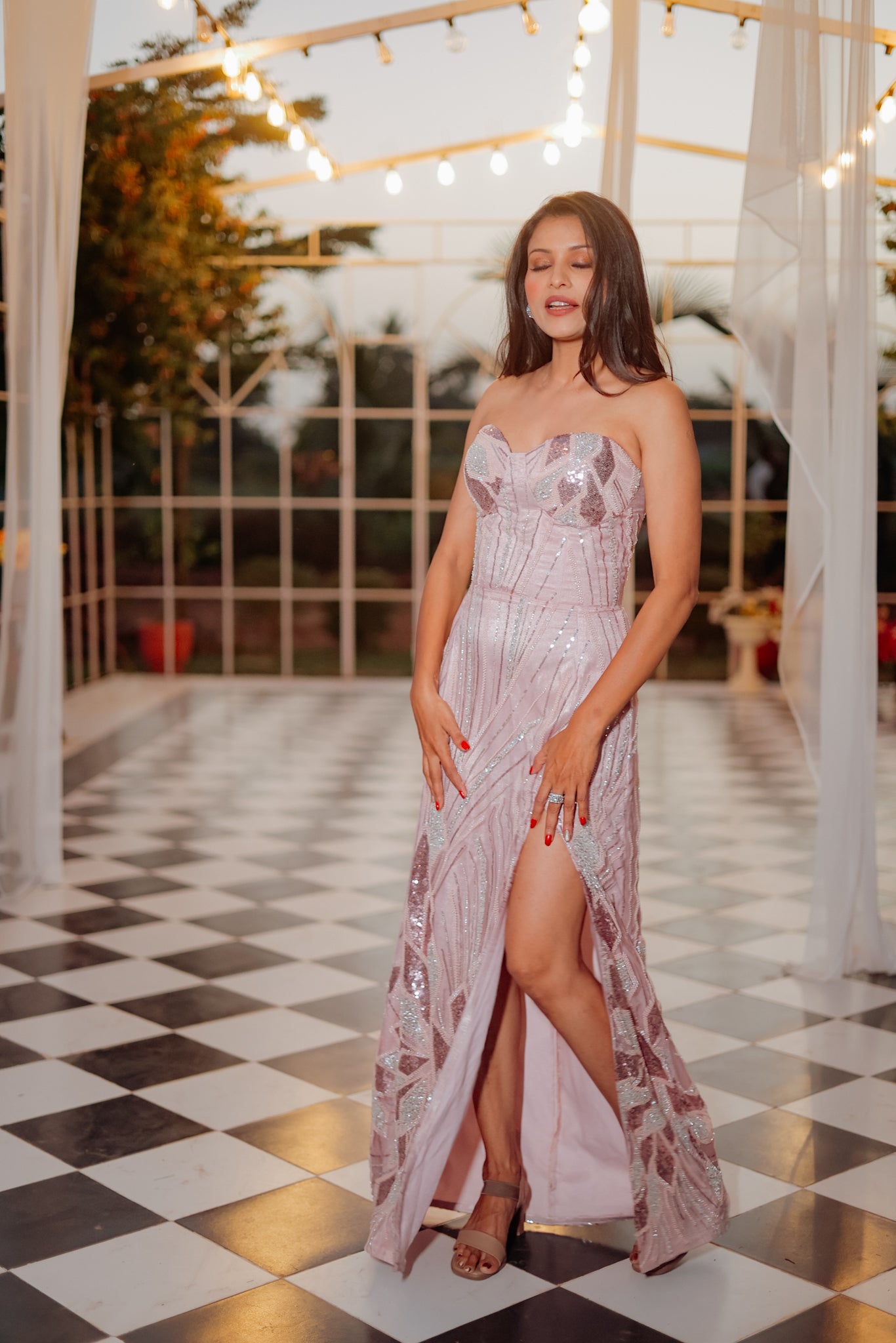 Light Pink Color Heavy Net Gown